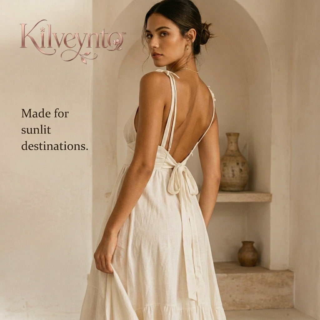 Kilveynto™ Solara Linen-Blend Maxi Dress — Women’s Backless Coastal Resort Sundress