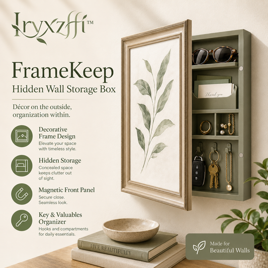 Iryxzffi™ FrameKeep Hidden Wall Storage Box – Decorative Picture Frame Cabinet, Key Holder & Jewelry Organizer
